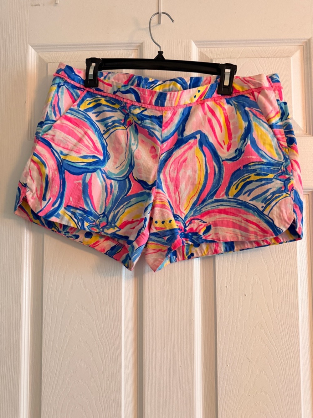 Lilly Pulitzer Pink Floral-Print Cotton Shorts with Blue & Yellow Accents